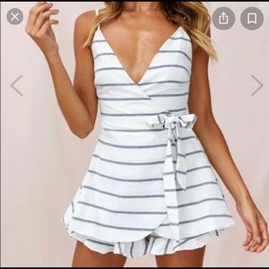 Selfie Leslie Navy and White Striped Romper